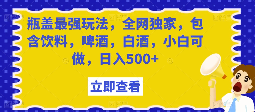 瓶盖最强玩法，全网独家，包含饮料，啤酒，白酒，小白可做，日入500+【揭秘】-优才资源站