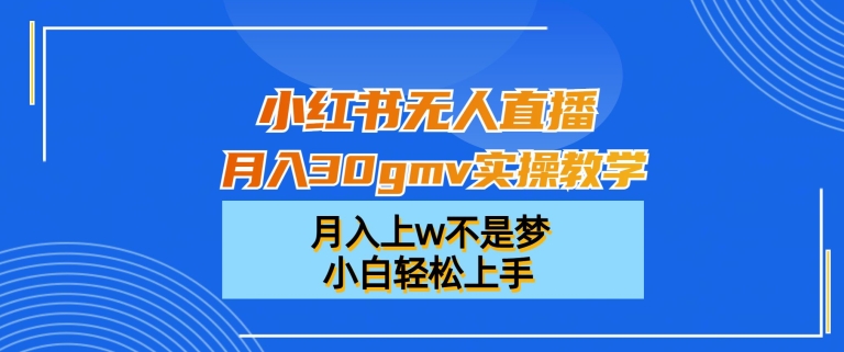 小红书无人直播月入30gmv实操教学，月入上w不是梦，小白轻松上手【揭秘】-优才资源站