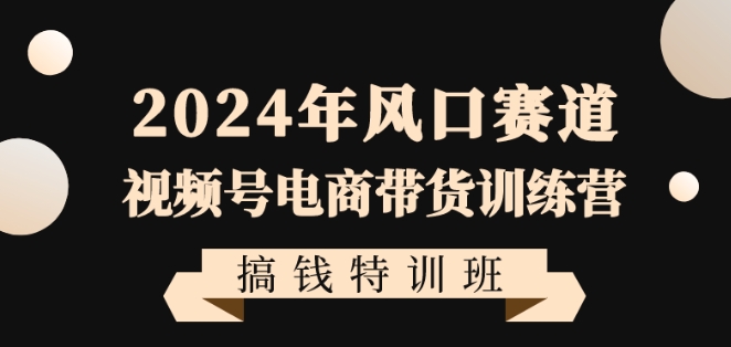 2024年风口赛道视频号电商带货训练营搞钱特训班，带领大家快速入局自媒体电商带货-优才资源站