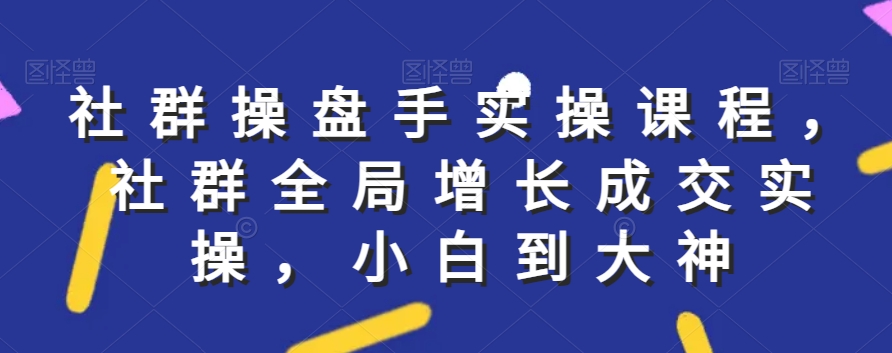 社群实操课程，社群全局增长成交实操，小白到大神-优才资源站