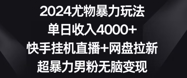 2024尤物暴力玩法，单日收入4000+，快手挂机直播+网盘拉新，超暴力男粉无脑变现【揭秘】-优才资源站