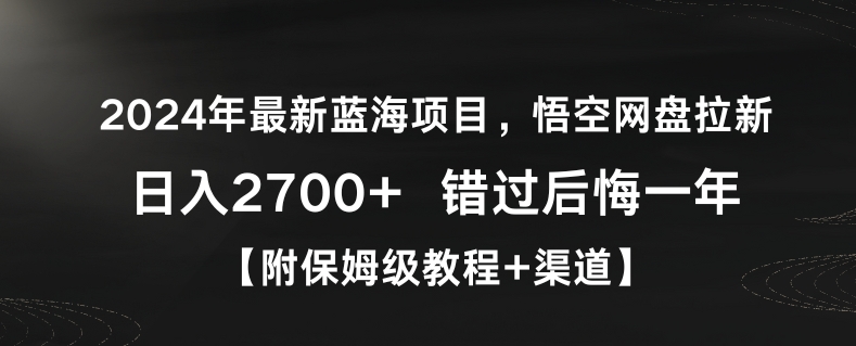 2024年最新蓝海项目，悟空网盘拉新，日入2700+错过后悔一年【附保姆级教程+渠道】【揭秘】-优才资源站