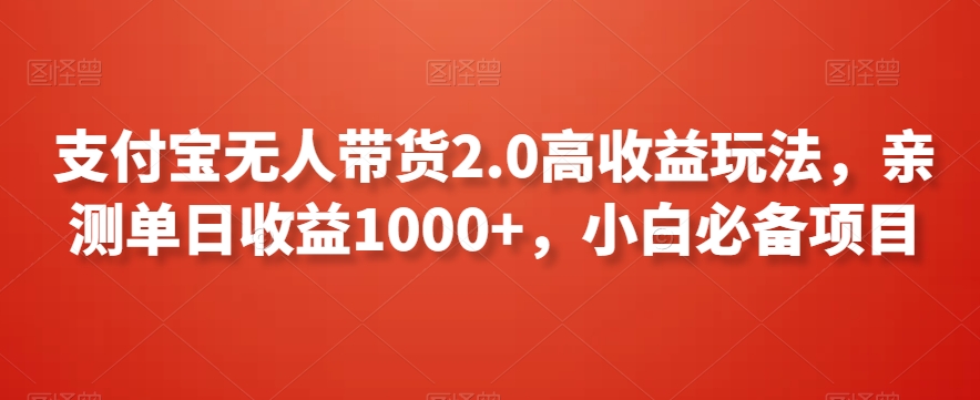 支付宝无人带货2.0高收益玩法，亲测单日收益1000+，小白必备项目【揭秘】-优才资源站