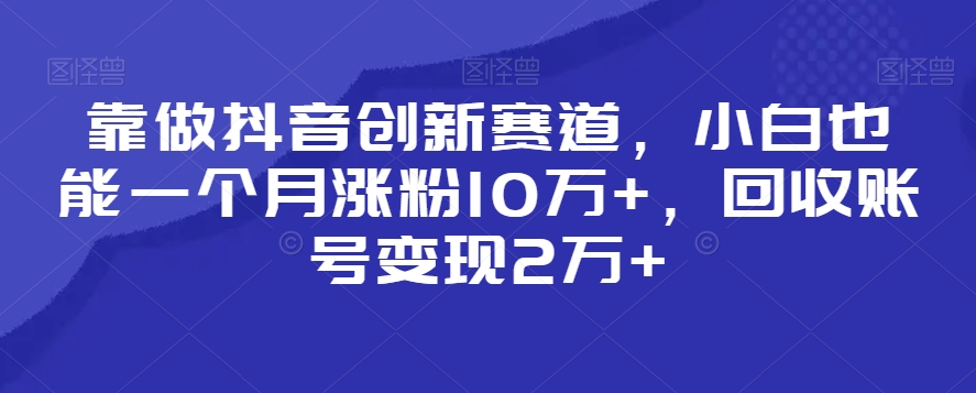 靠做抖音创新赛道，小白也能一个月涨粉10万+，回收账号变现2万+【揭秘】-优才资源站