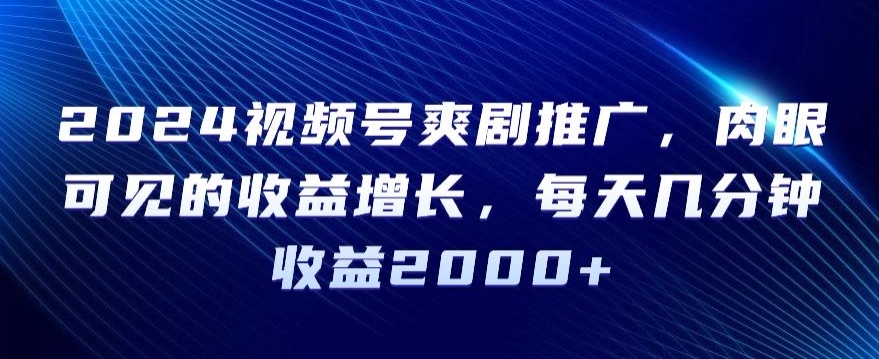 2024视频号爽剧推广，肉眼可见的收益增长，每天几分钟收益2000+【揭秘】-优才资源站