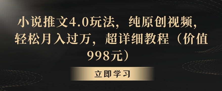 小说推文4.0玩法，纯原创视频，轻松月入过万，超详细教程（价值998元）【揭秘】-优才资源站