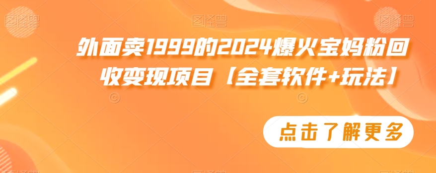 外面卖1999的2024爆火宝妈粉回收变现项目【全套软件+玩法】【揭秘】-优才资源站