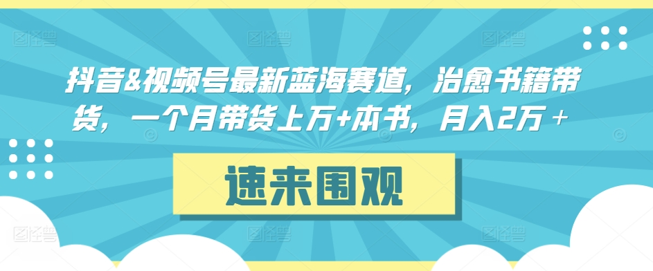 抖音&视频号最新蓝海赛道，治愈书籍带货，一个月带货上万+本书，月入2万＋【揭秘】-优才资源站