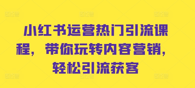 小红书运营热门引流课程，带你玩转内容营销，轻松引流获客-优才资源站