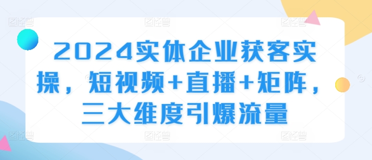 2024实体企业获客实操，短视频+直播+矩阵，三大维度引爆流量-优才资源站