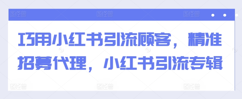 巧用小红书引流顾客，精准招募代理，小红书引流专辑-优才资源站