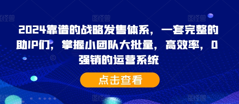 2024靠谱的战略发售体系，一套完整的助IP们，掌握小团队大批量，高效率，0 强销的运营系统-优才资源站