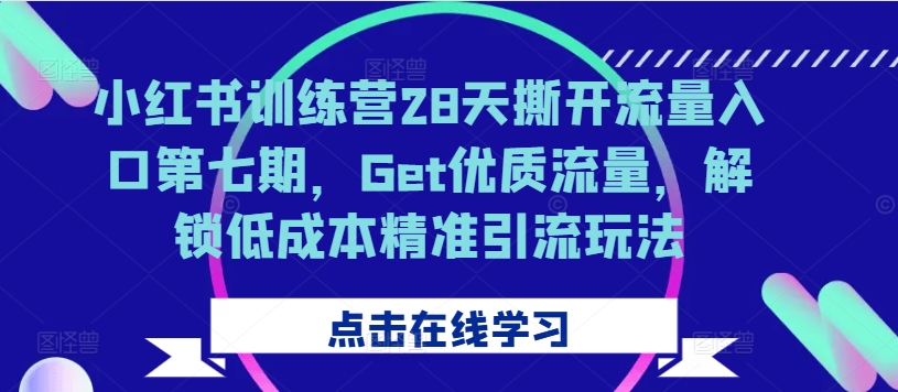 小红书训练营28天撕开流量入口第七期，Get优质流量，解锁低成本精准引流玩法-优才资源站