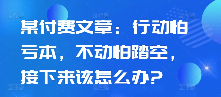 某付费文章：行动怕亏本，不动怕踏空，接下来该怎么办?-优才资源站