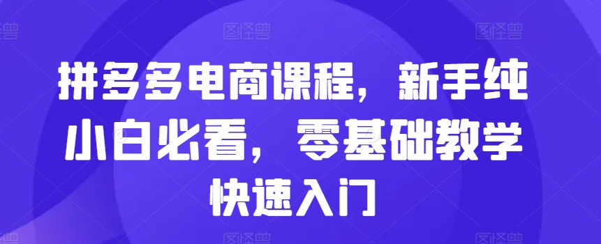 拼多多电商课程，新手纯小白必看，零基础教学快速入门-优才资源站