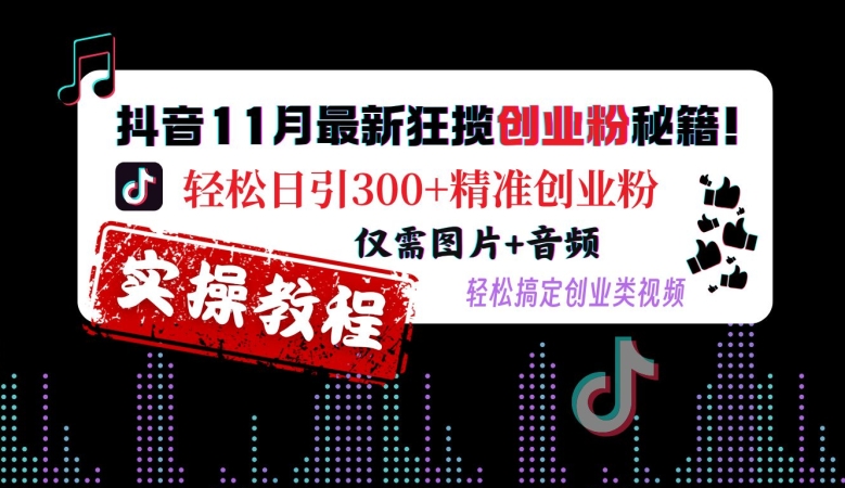 抖音11月最新狂揽创业粉秘籍，轻松日引300+精准创业粉，仅需图片+音频，轻松搞定创业类视频-优才资源站