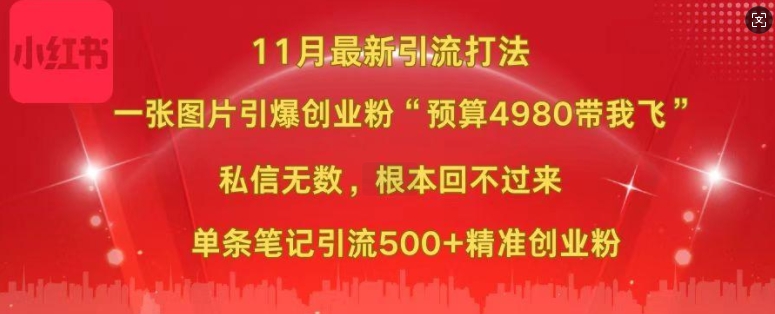 小红书11月最新图片打粉，一张图片引爆创业粉，“预算4980带我飞”，单条引流500+精准创业粉-优才资源站