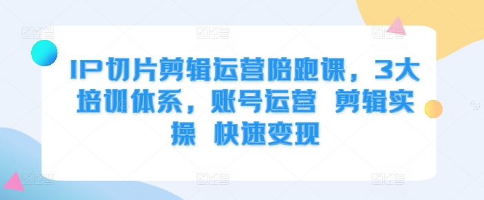 IP切片剪辑运营陪跑课，3大培训体系，账号运营 剪辑实操 快速变现-优才资源站