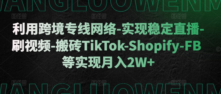 利用跨境专线网络-实现稳定直播-刷视频-搬砖TikTok-Shopify-FB等实现月入2W+【揭秘】-优才资源站