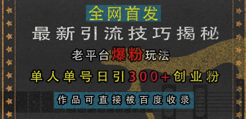 最新引流技巧揭秘，老平台爆粉玩法，单人单号日引300+创业粉，作品可直接被百度收录-优才资源站