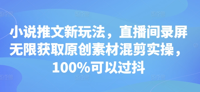 小说推文新玩法，直播间录屏无限获取原创素材混剪实操，100%可以过抖-优才资源站