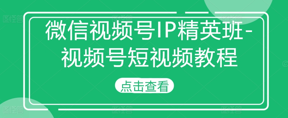 微信视频号IP精英班-视频号短视频教程-优才资源站